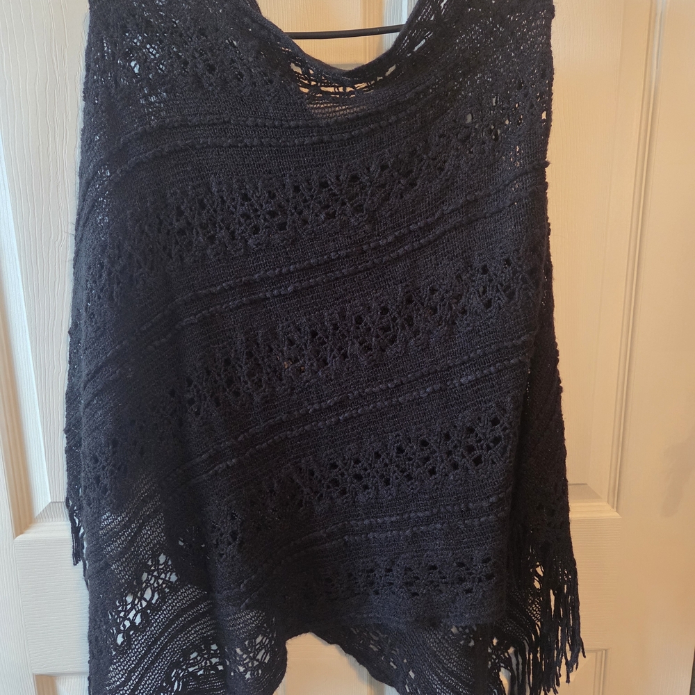 Elegant Black Knit Poncho. Pretty Accessory For Your Next Event!